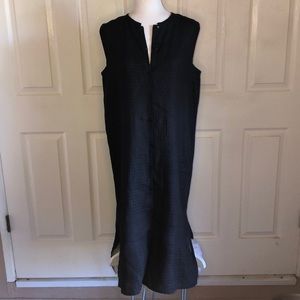 Eileen Fisher Black Check 100% Irish Linen Dress